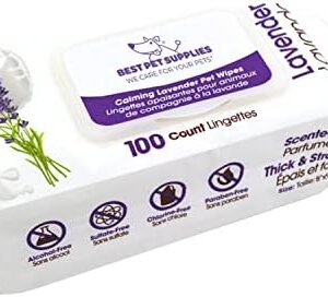 Best Pet Supplies 8" x 9" Pet Grooming Wipes for Dogs & Cats, 100 Pack, Plant-Based Deodorizer for Coats & Dry, Itchy, or Sensitive Skin, Clean Ears, Paws, & Butt - Calming Lavender