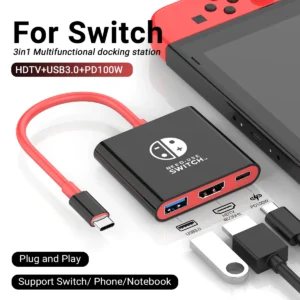 Portable Nintendo Switch Docking Station TYPE-C Hub with HDMI and USB 3.0 Perfect for Travel and Gaming - AliExpress 7 - Color : black and red