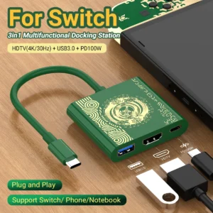 Portable Nintendo Switch Docking Station TYPE-C Hub with HDMI and USB 3.0 Perfect for Travel and Gaming - AliExpress 7 - Color : dark green
